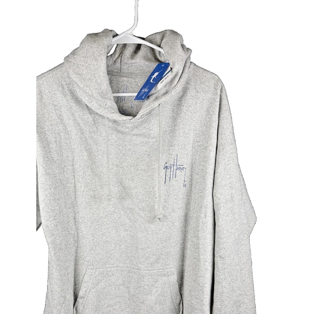 Guy Harvey XL Hoodie Mens Heather Grey Signature Logo Pullover NWT Marine Style